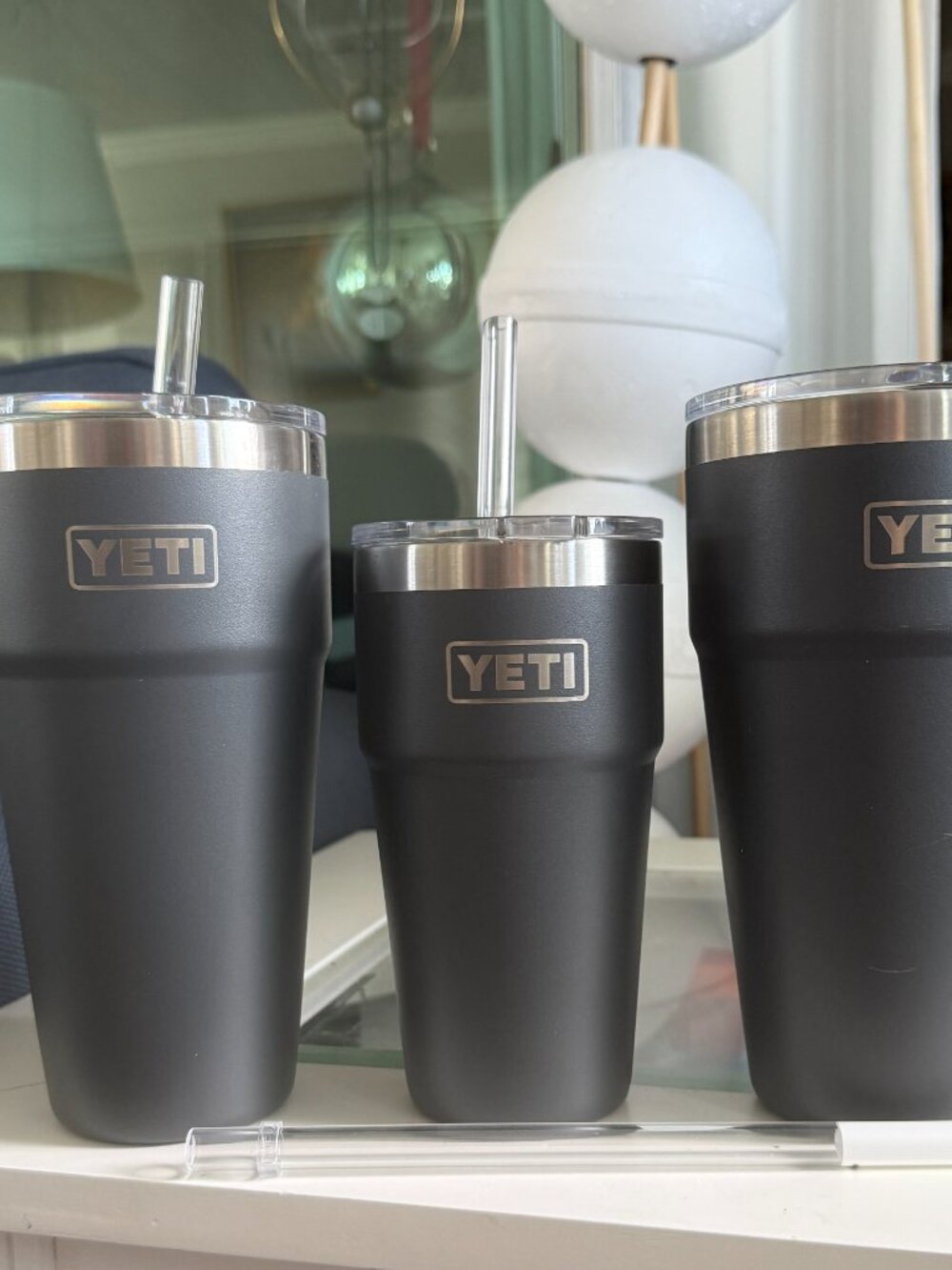 3  YETI Stackable with Straw Cups - Charcoal Gray  - two 26 oz & one 16 oz